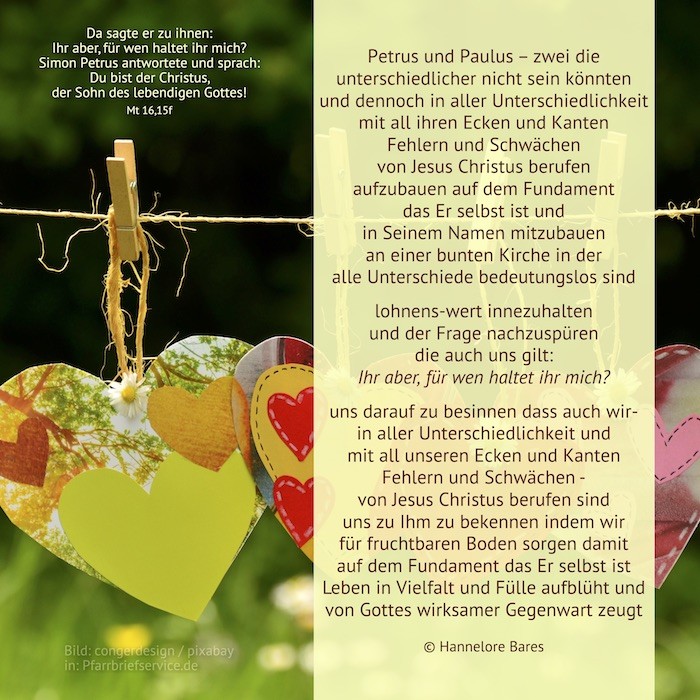 An einer Leine hängen bunte Herzen, darüber steht der Impulstext (c) Hannelore Bares An einer Leine hängen bunte Herzen, darüber steht der Impulstext