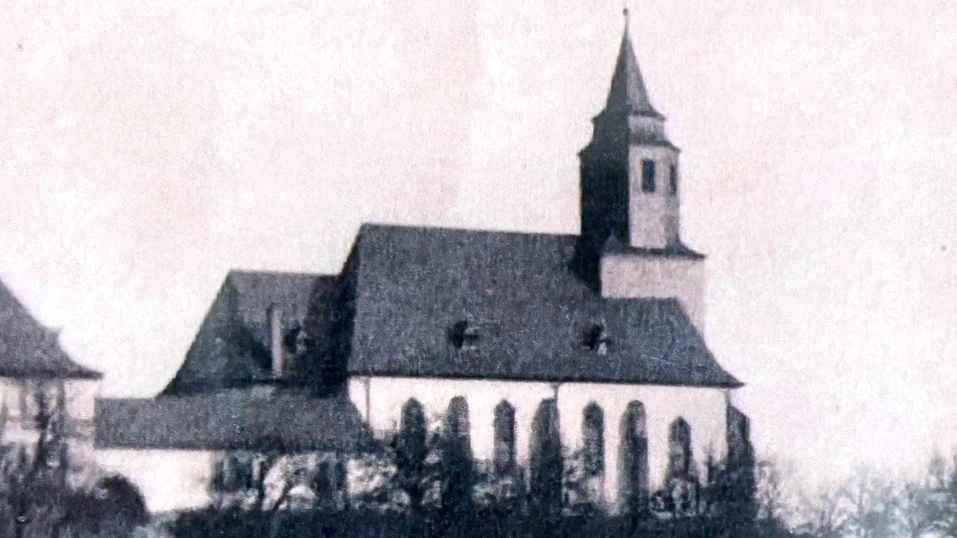 Postkarte der Kirche St. Wendalinus Dirmingen vor der Zerstörung