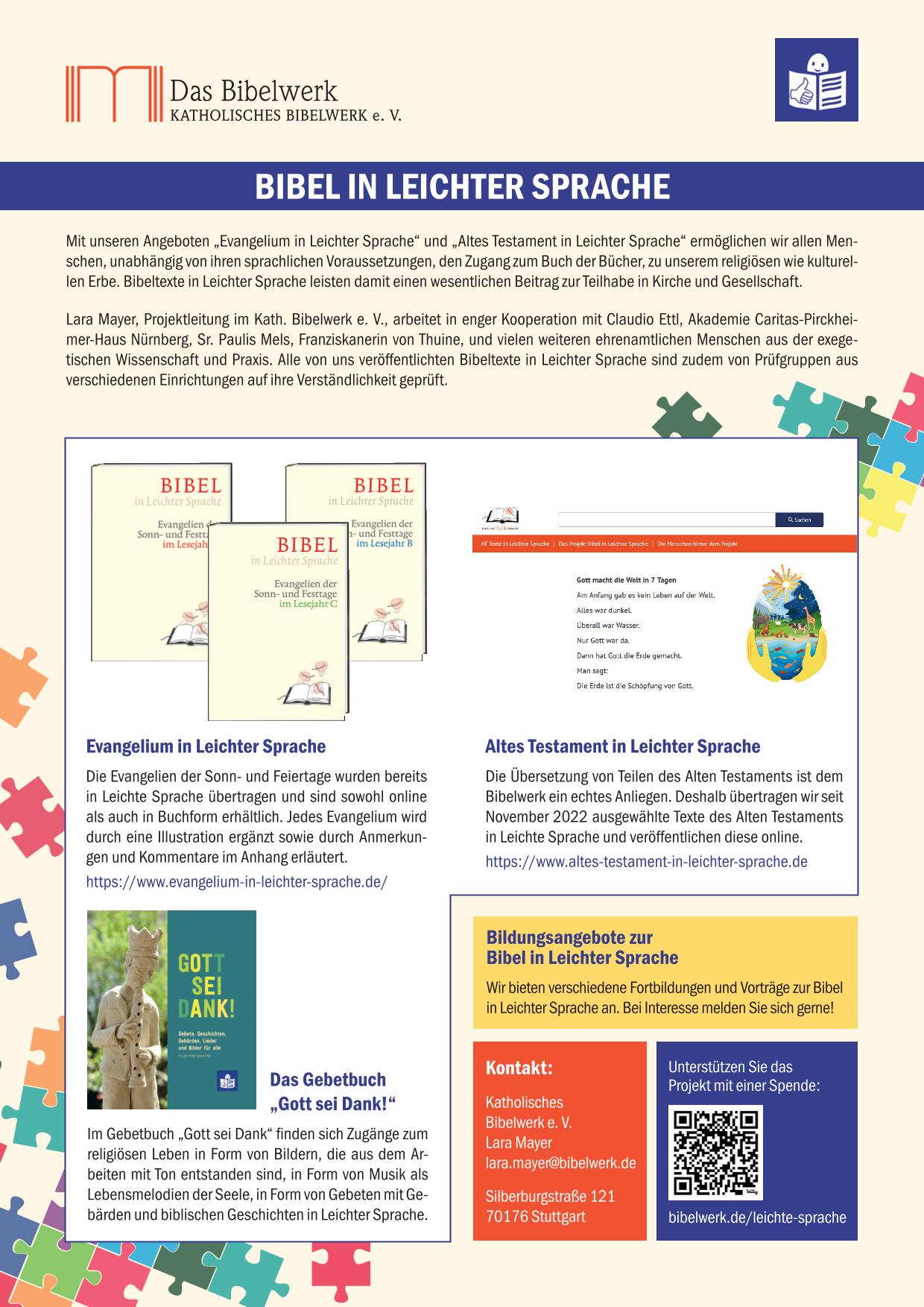 Das Bild zeigt Fotos und Erklärungen zur BIbel in Leichter Sprache.