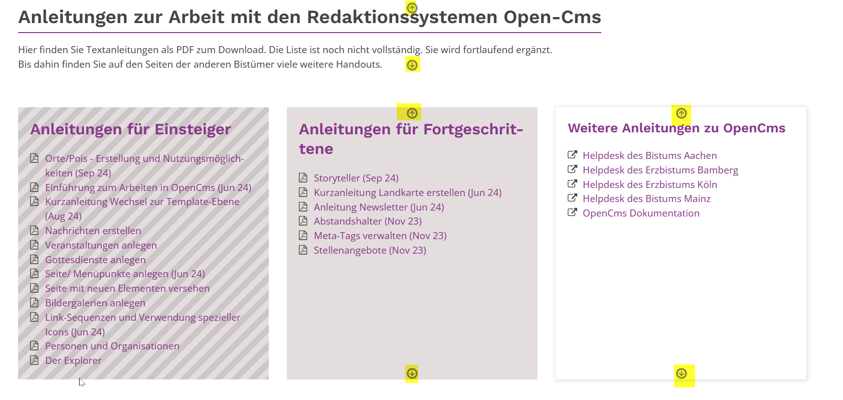 Überall, wo ein Element positioniert werden kann, erscheinen Pfeile